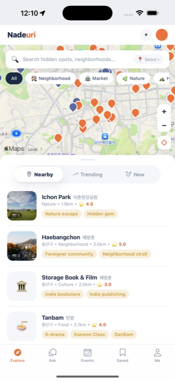 Nadeuri — hidden-spots map with nearby local places